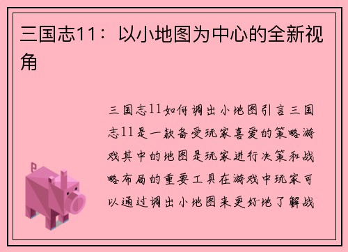 三国志11：以小地图为中心的全新视角